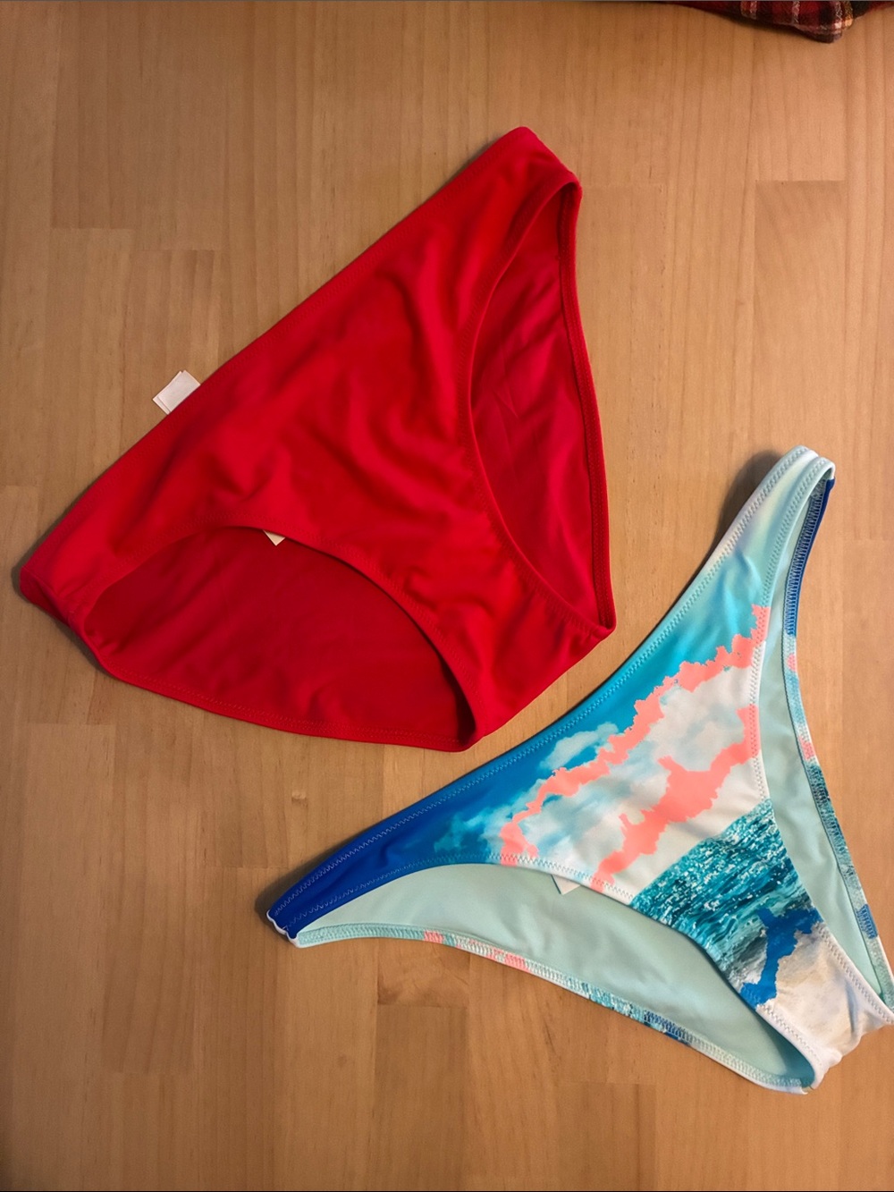 aerie Red Bikini Bottom & Blue Multi-Print Cheeky Bikini Bottoms M NWT! Lot of 2